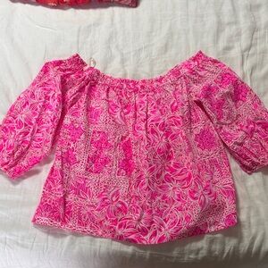 Lilly Pulitzer Pink Patterned Off-Shoulder Blouse